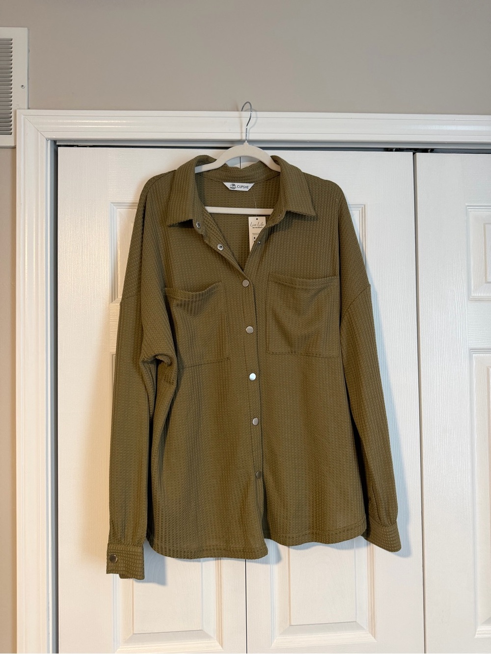 Cupshe Olive Green Waffle Button-Down Shirt